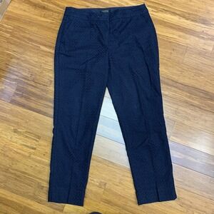 Talbots Signature Eyelet Pants Womens Size 8 Cropped Navy Blue Cotton Blend Work